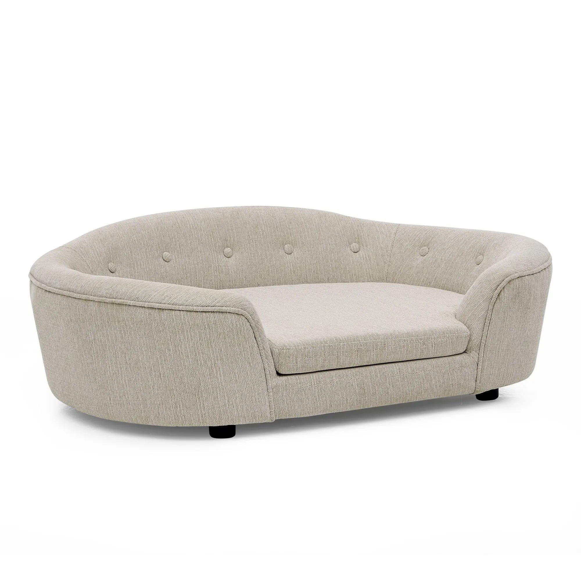 Beige oval dog sofa bed front product view