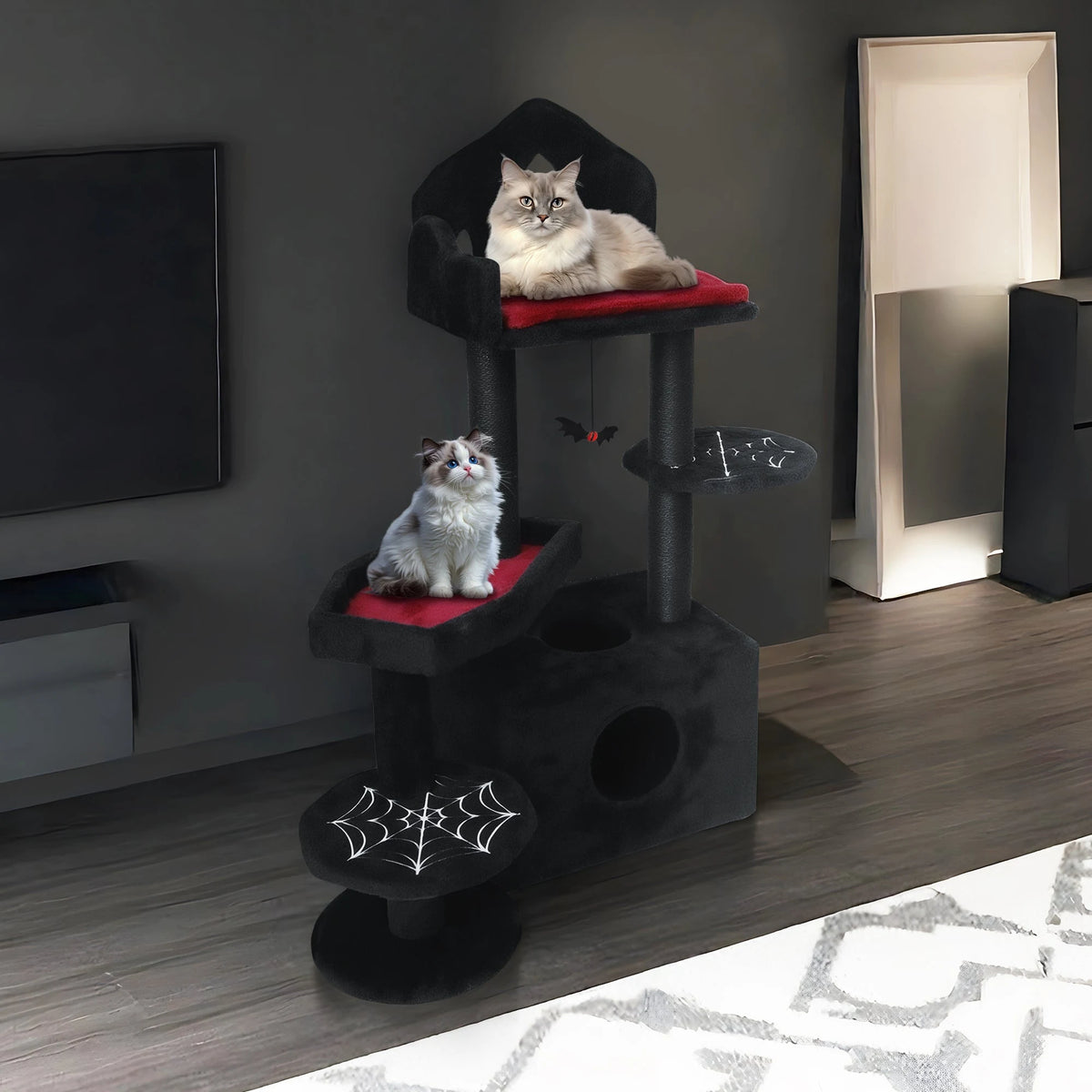 Black Gothic Cat Tree with Coffin Perch and Condo — gothic cat tree in a room Main image