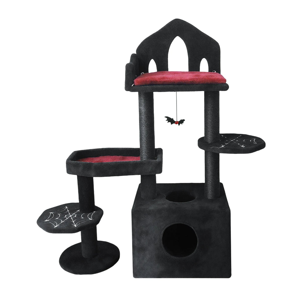 Black Gothic Cat Tree with Coffin Perch and Condo — full product view