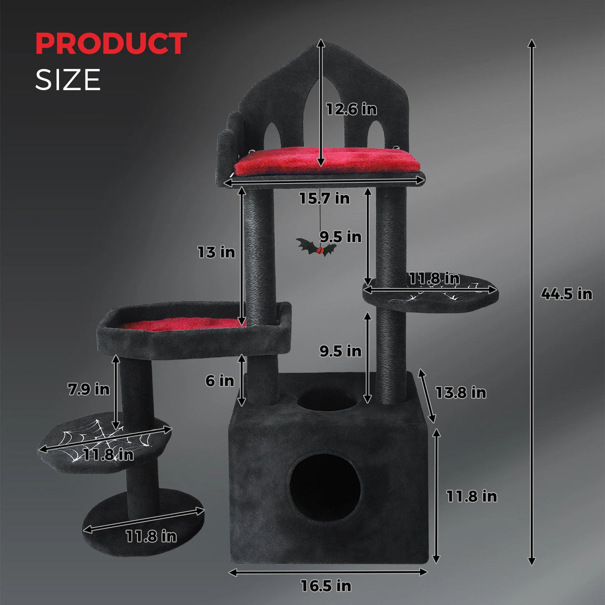 Black Gothic Cat Tree with Coffin Perch and Condo — cat tree dimensions