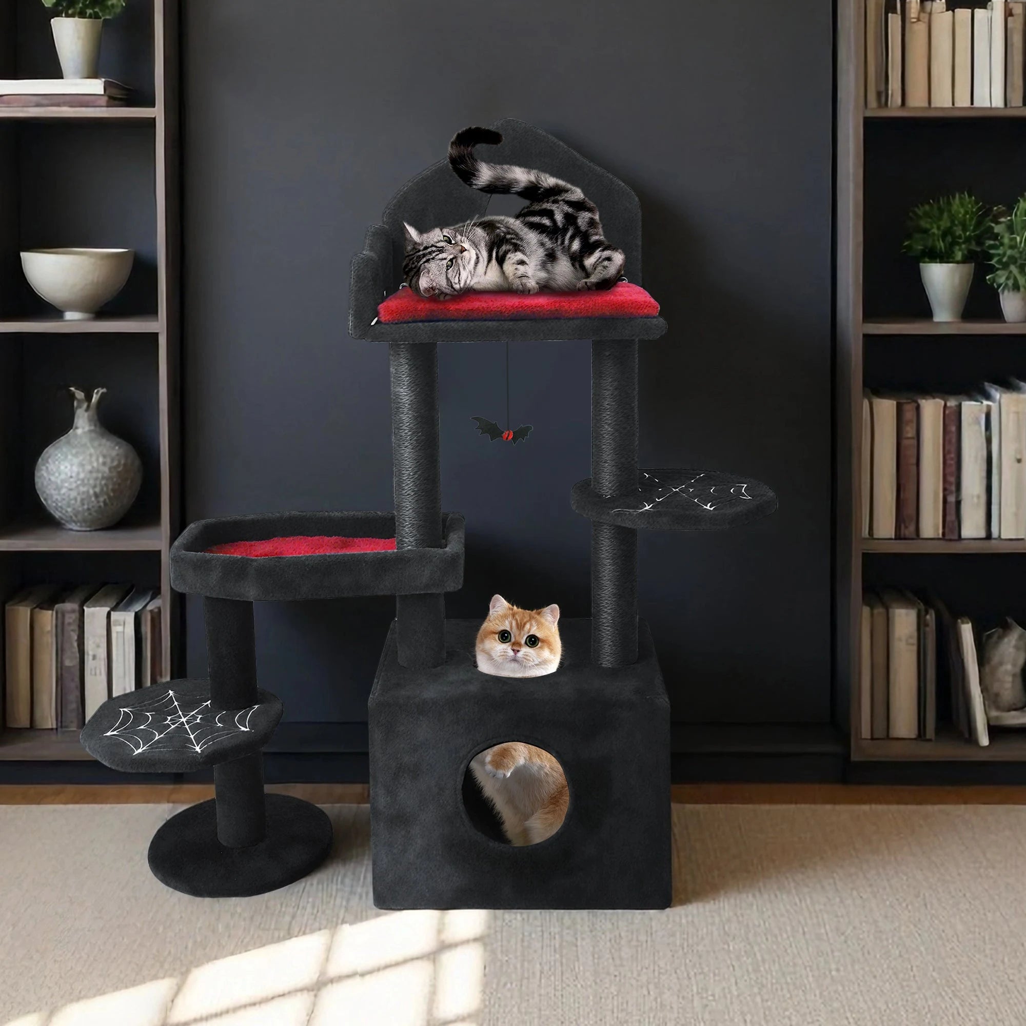 Black Gothic Cat Tree with Coffin Perch and Condo W243P326635 Secondary image