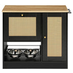 Front view of black feeding station with two stainless steel bowls