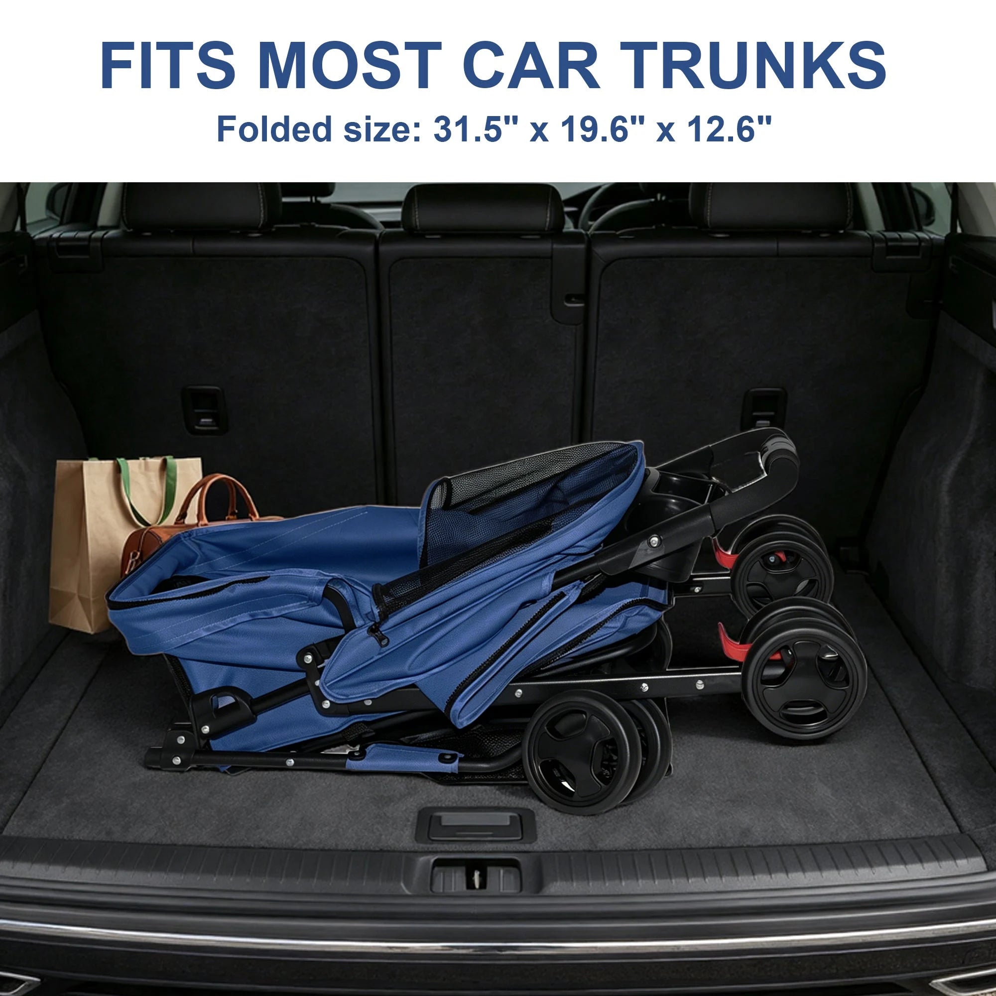 Blue Foldable Pet Stroller with Storage Basket W2699P504455 Secondary image