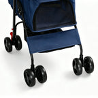 Blue Foldable Pet Stroller with Storage Basket — front mesh and basket
