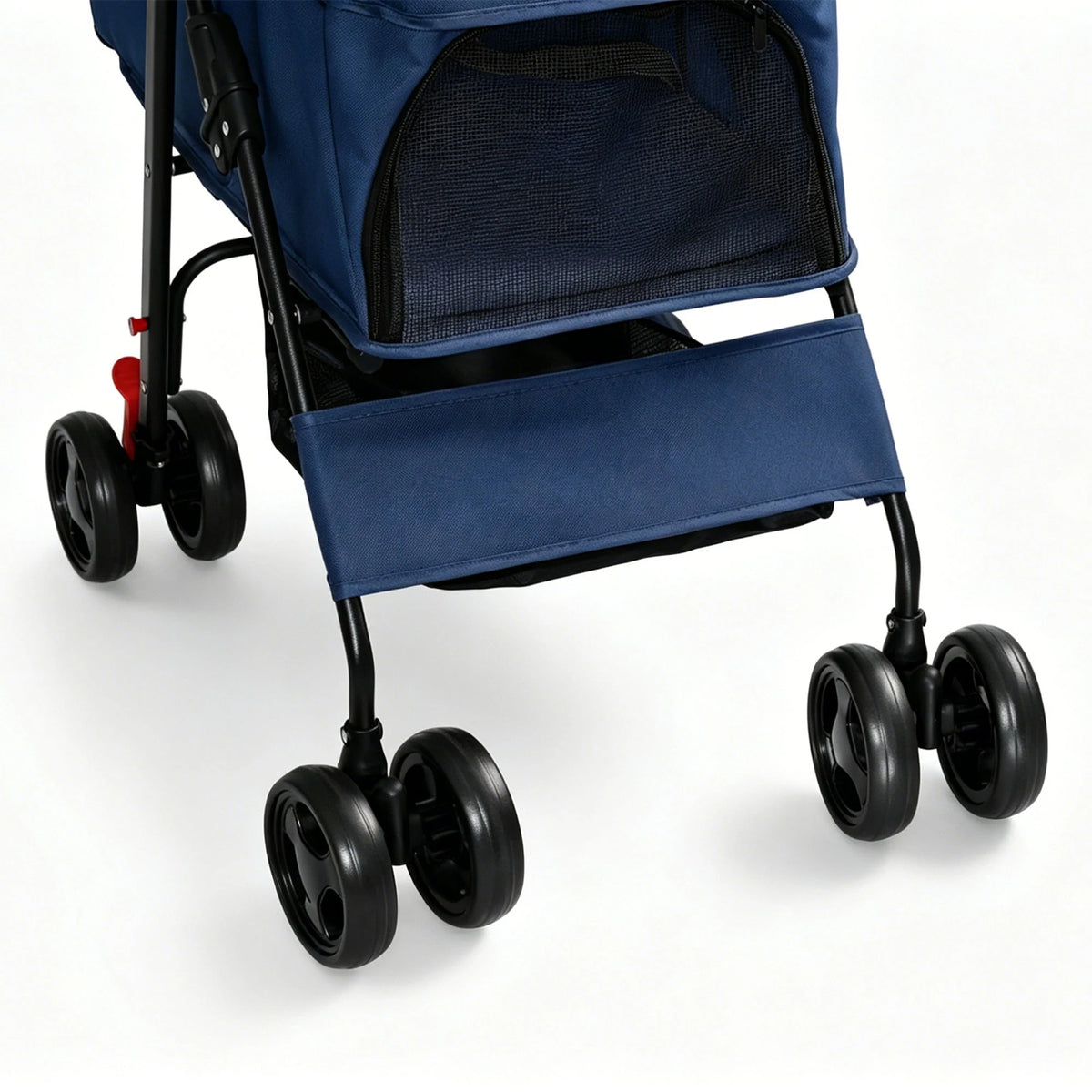Blue Foldable Pet Stroller with Storage Basket — front mesh and basket
