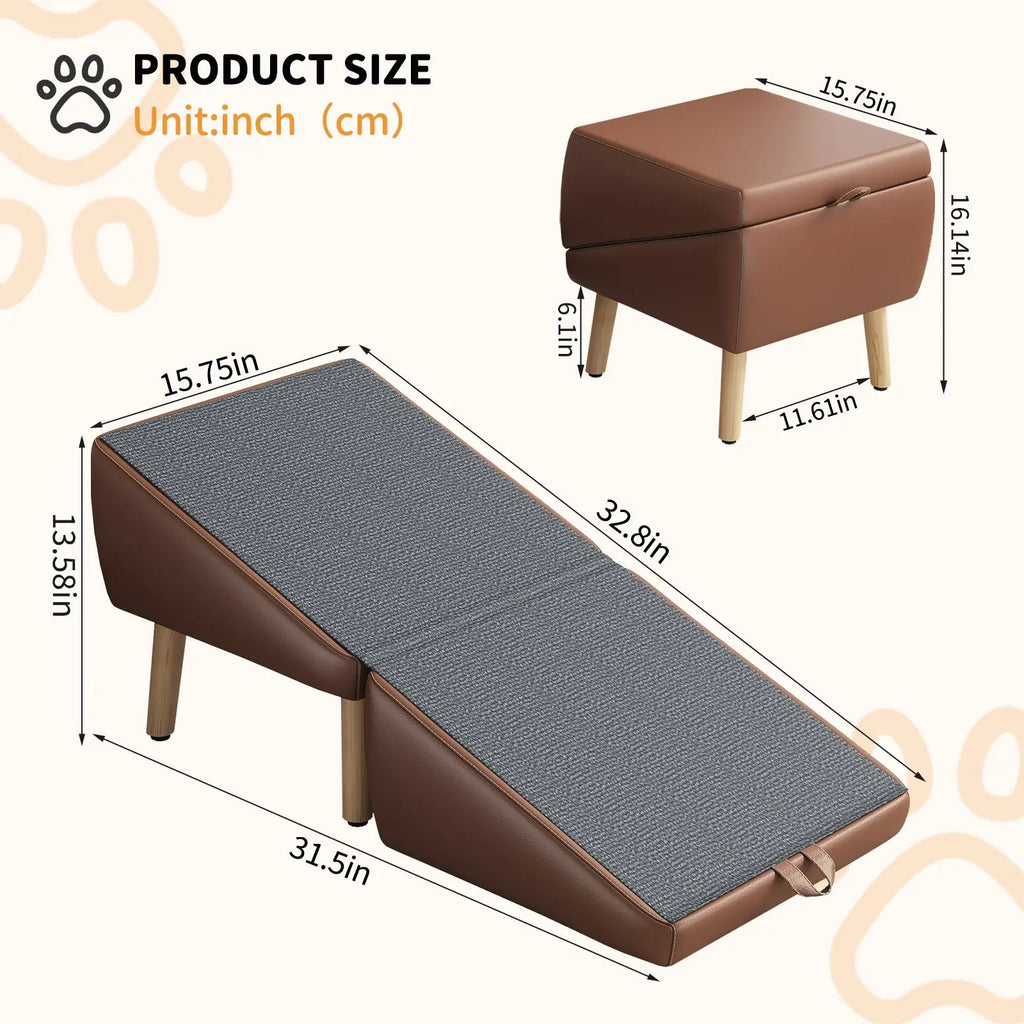 Brown foldable pet ramp and ottoman dimensions