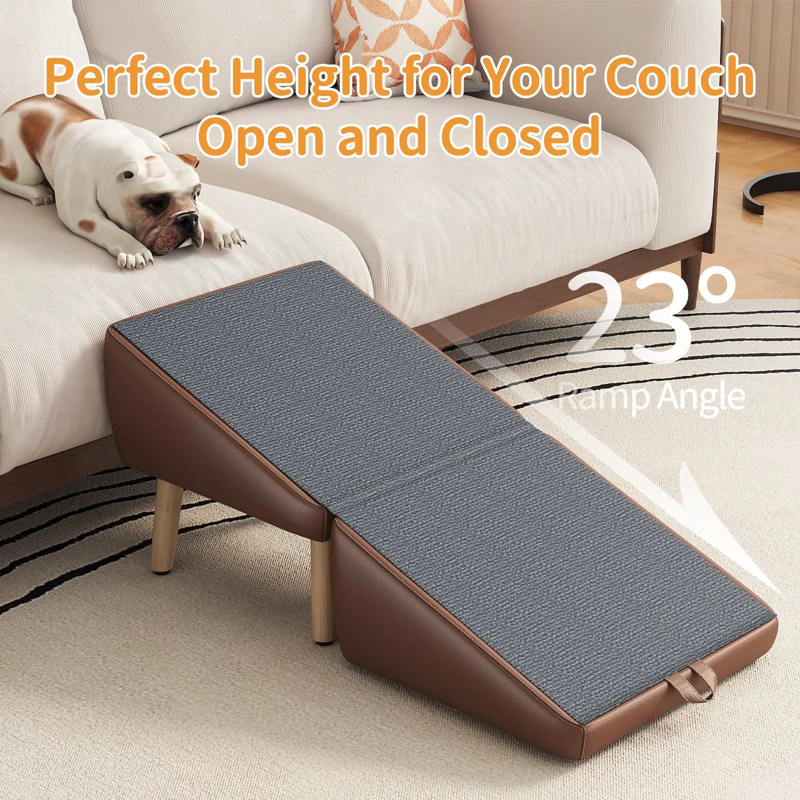 Foldable pet ramp aligned with couch height