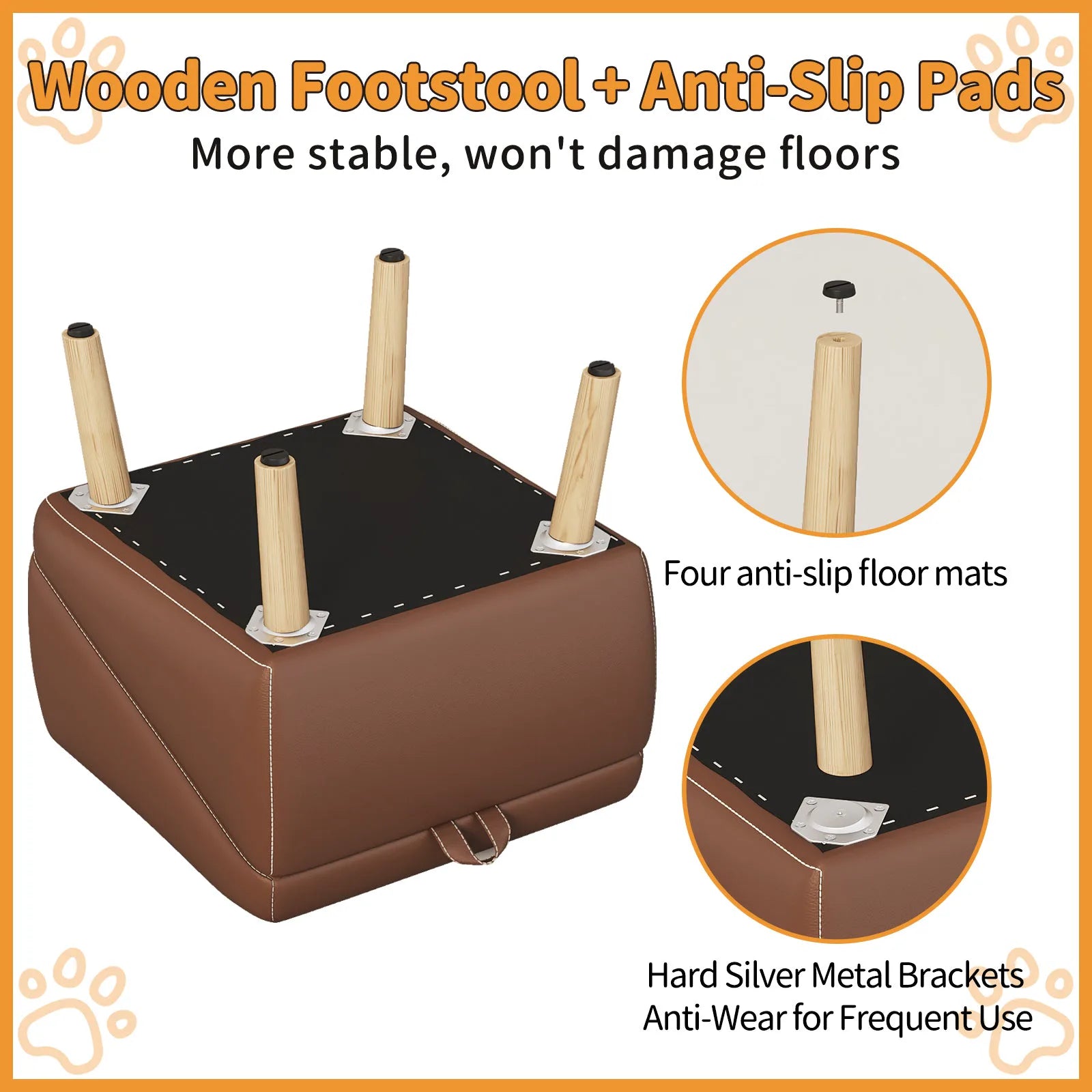 Wooden ottoman underside with non-slip leg pads