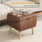 Brown pet ottoman used as a small side table