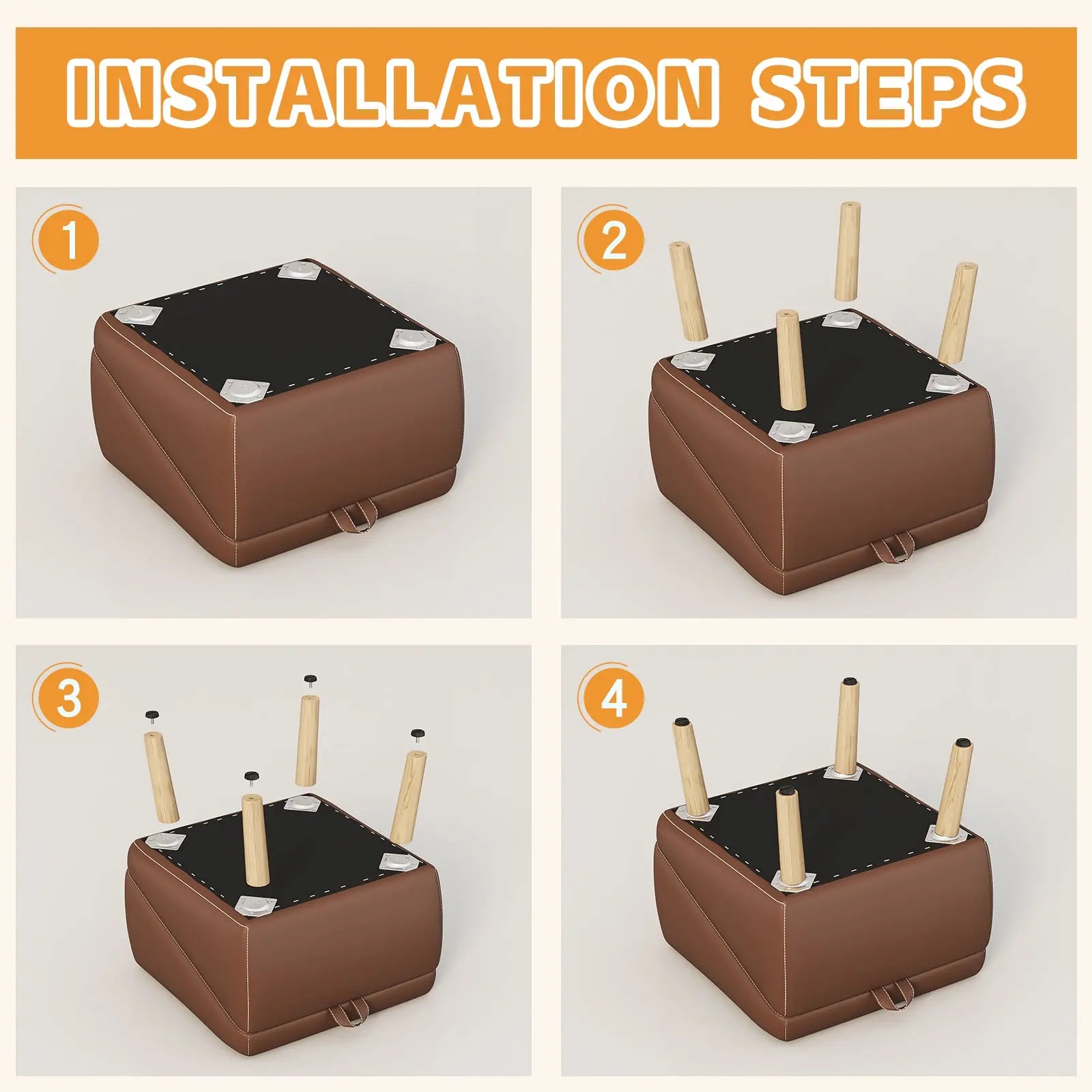 Wooden ottoman leg installation steps