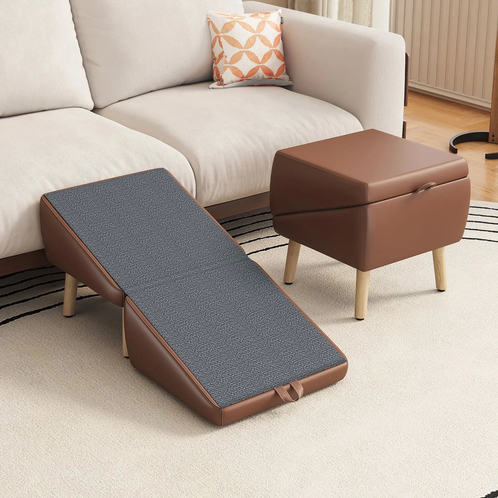 Foldable pet ramp and matching ottoman configuration