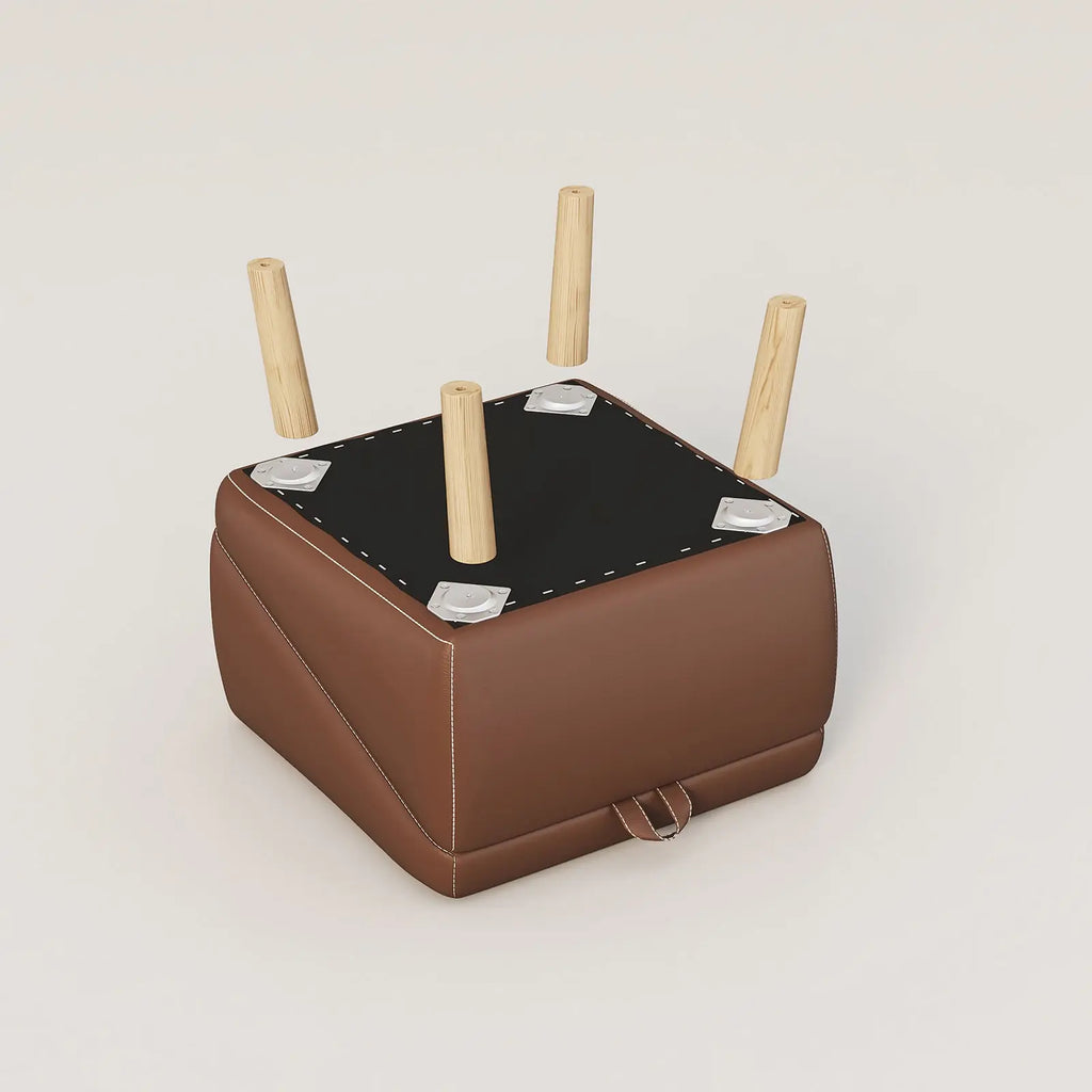 Wooden ottoman underside with four legs