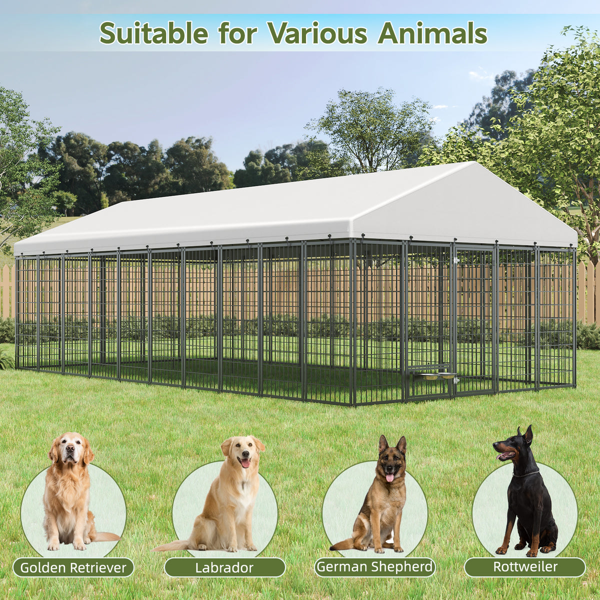 Large Outdoor Dog Kennel with Roof, 18.9 ft - W1820S00025 - product view 2