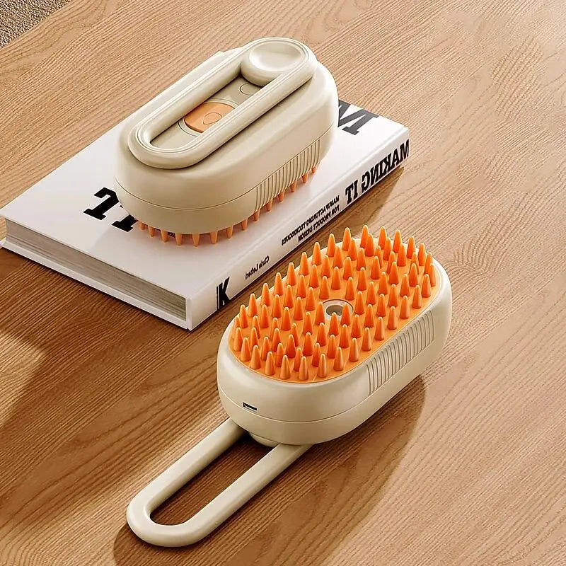 Light brown cat mist grooming brush with swivel loop handle