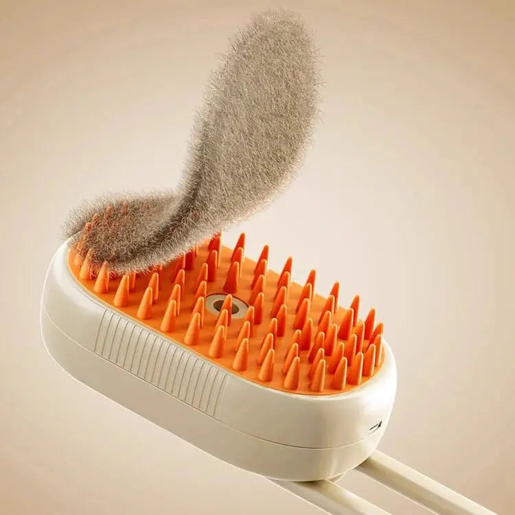 Flexible cat grooming brush bristles collecting loose fur
