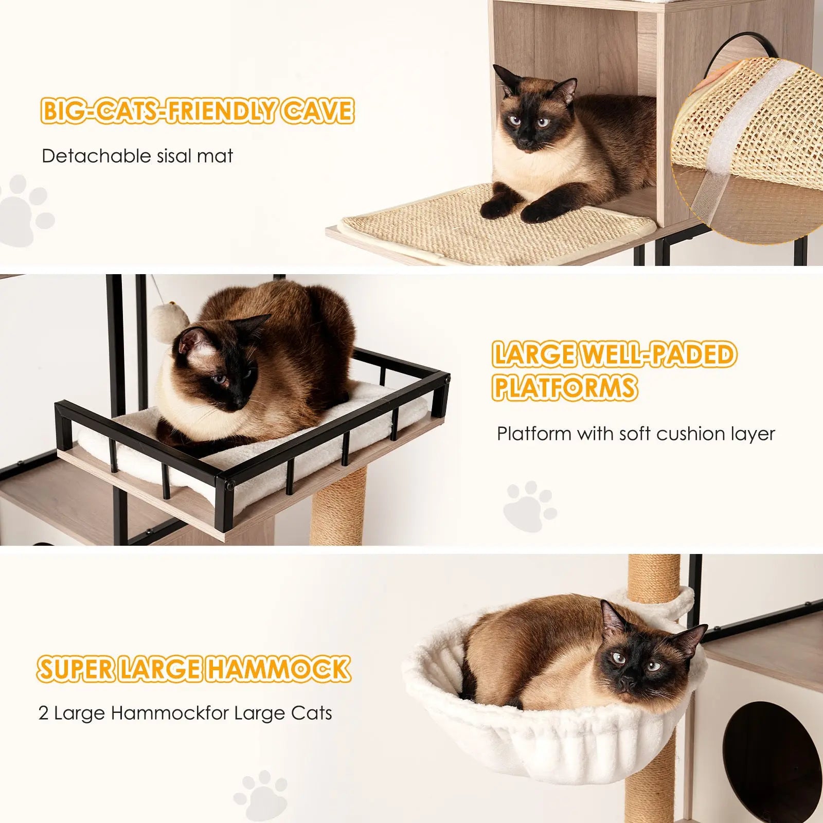 Cat tree hammock and padded platform details