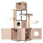 Open storage and litter box cabinet on a cat tree