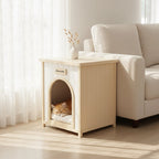 Cedar Indoor Pet House with Removable Cushion — pet house beside a sofa