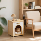 Cedar Indoor Pet House with Removable Cushion — pet house room setting