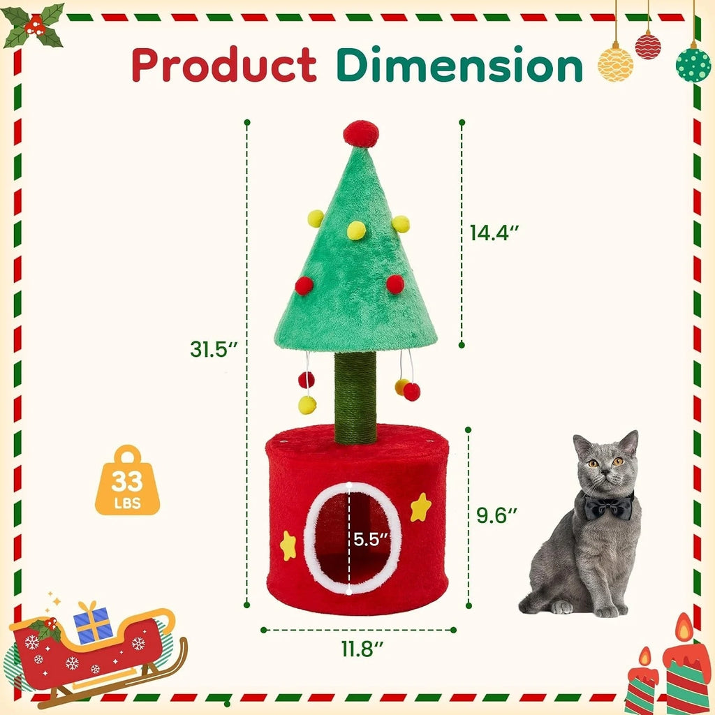 Christmas Cat Tree with Sisal Post and Hideaway — cat tree dimensions