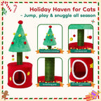Christmas Cat Tree with Sisal Post and Hideaway — hideaway and scratching features