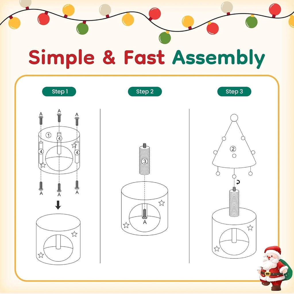 Christmas Cat Tree with Sisal Post and Hideaway — assembly steps