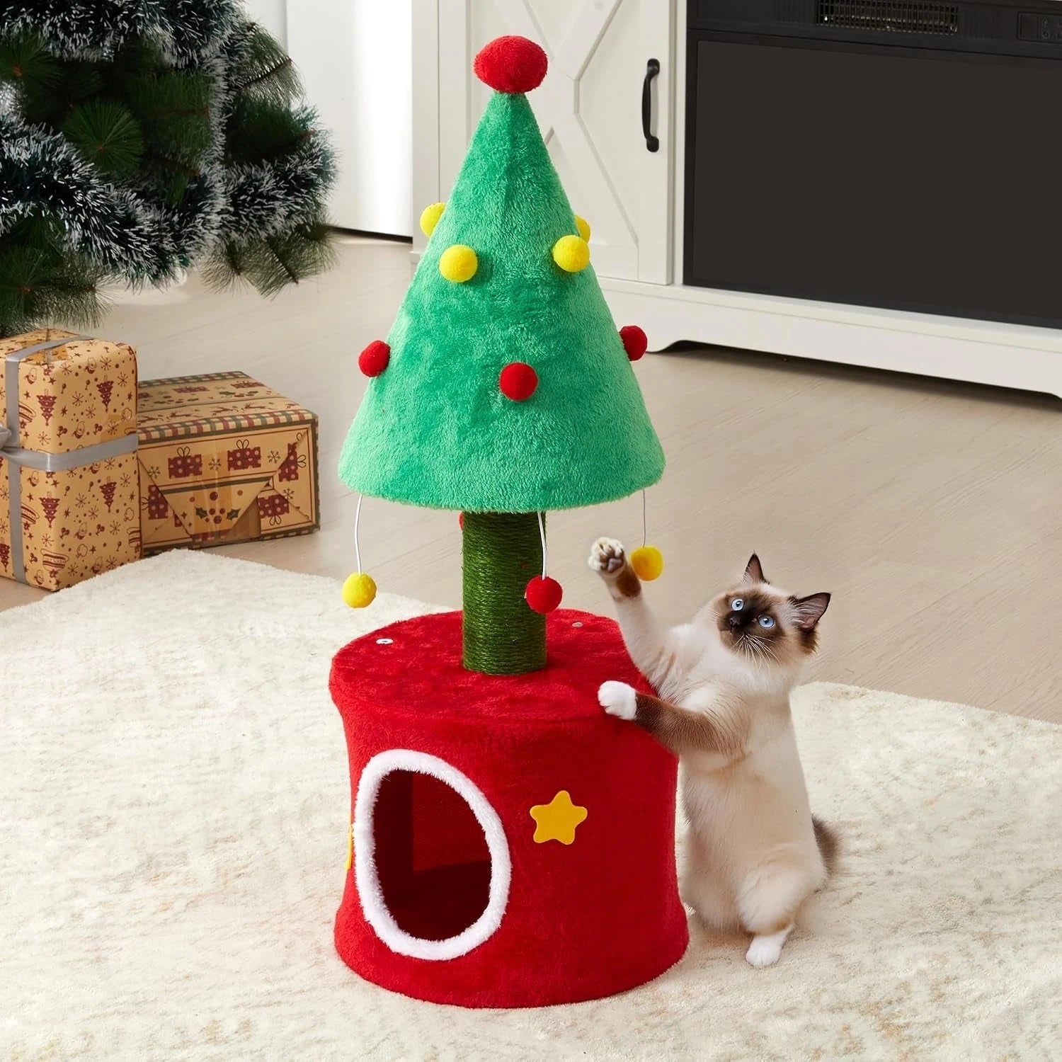Christmas Cat Tree with Sisal Post and Hideaway T6051P598655 Secondary image