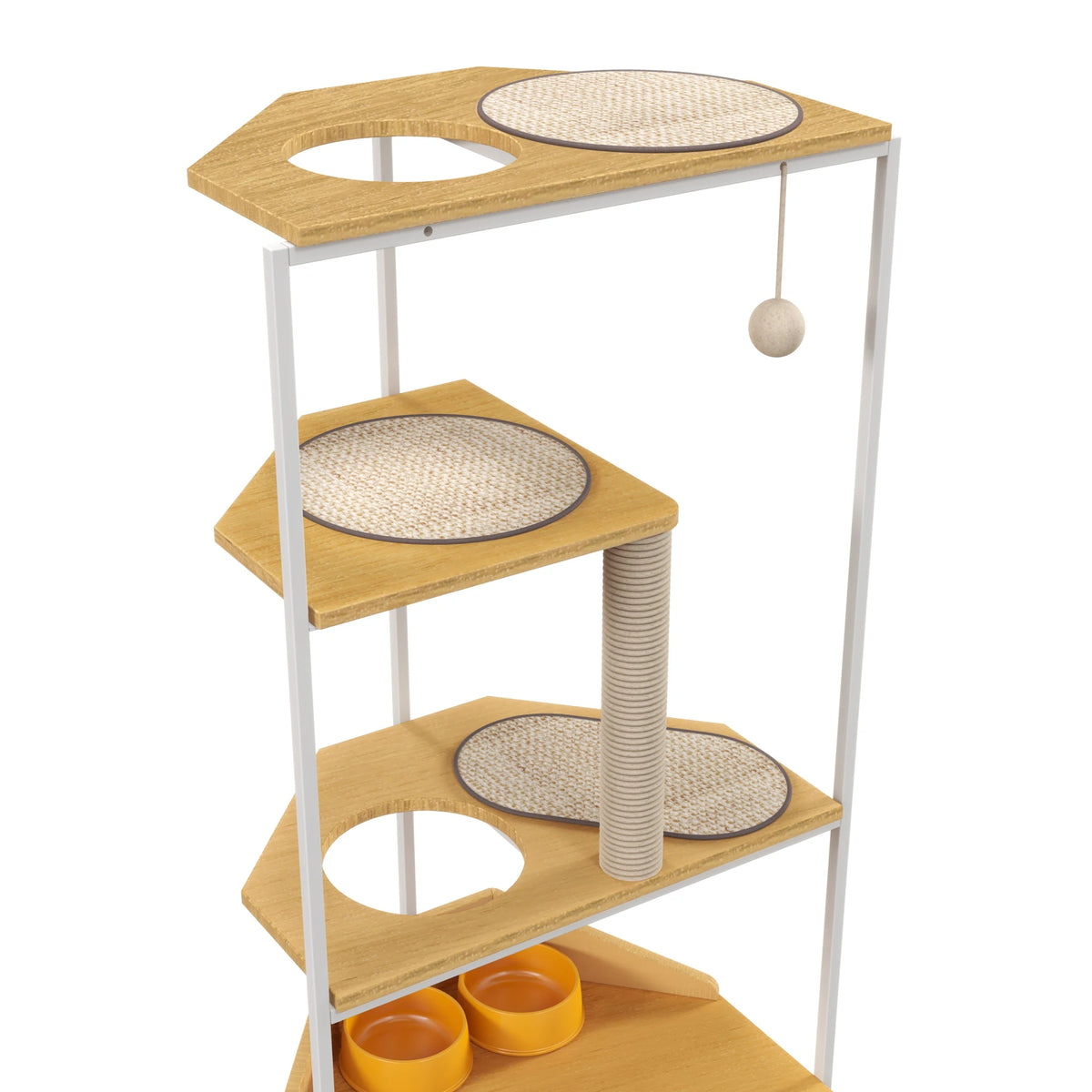 Cat tower platforms and scratching surfaces