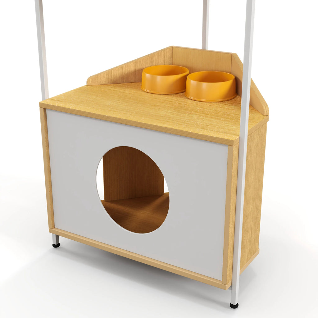 Cat condo opening and feeding area
