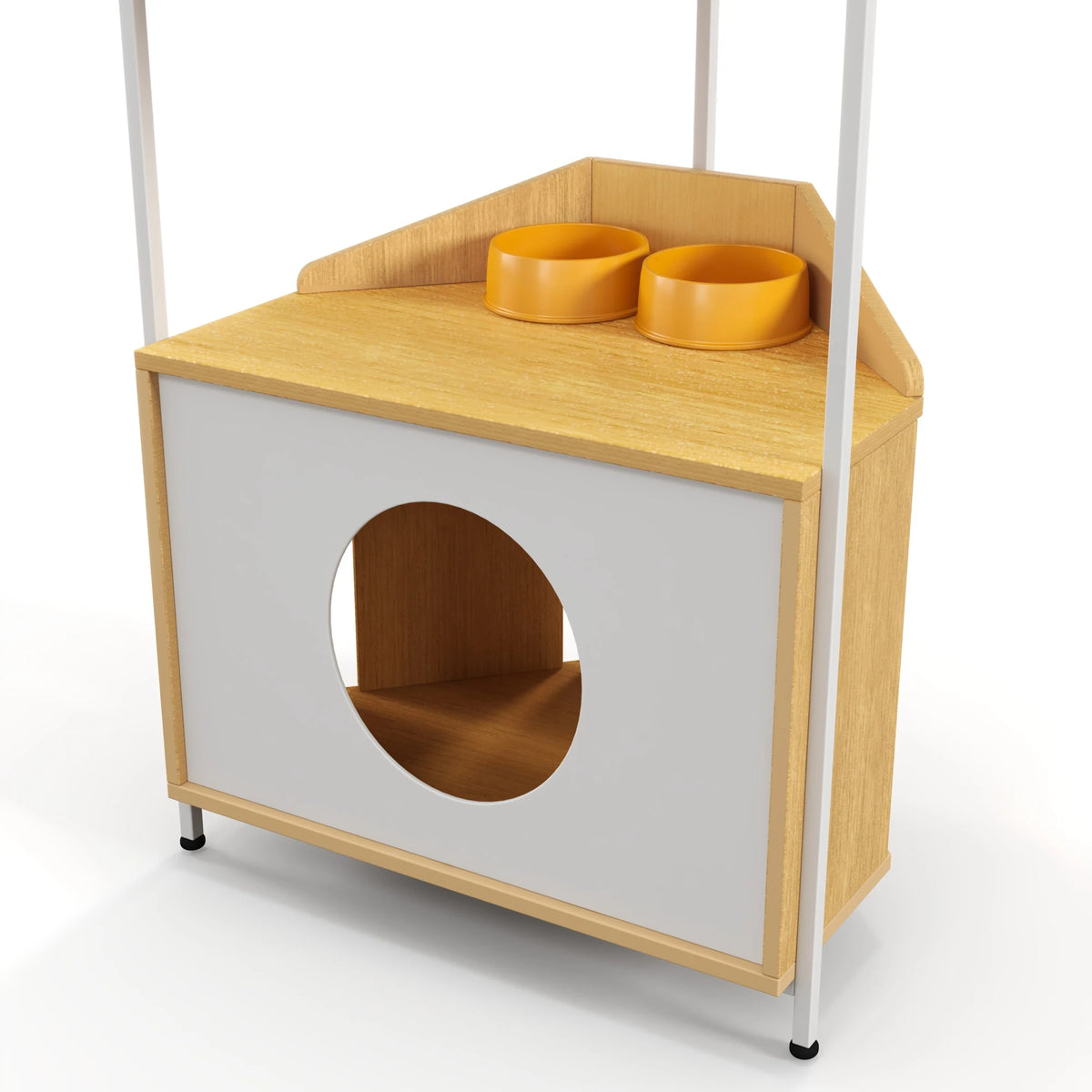 Cat condo opening and feeding area
