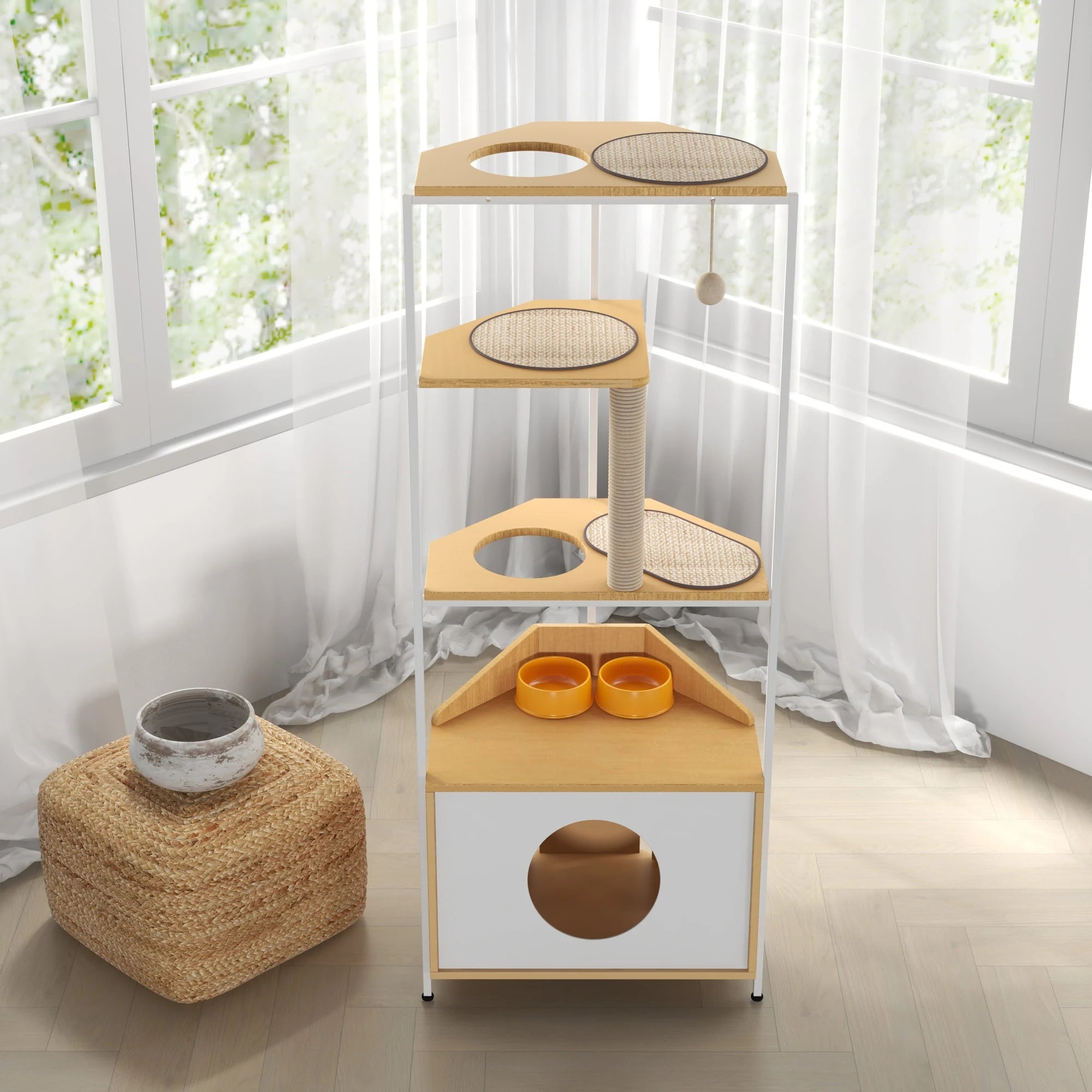 Corner Cat Tower with Condo and Feeding Station W1687106555 Secondary image