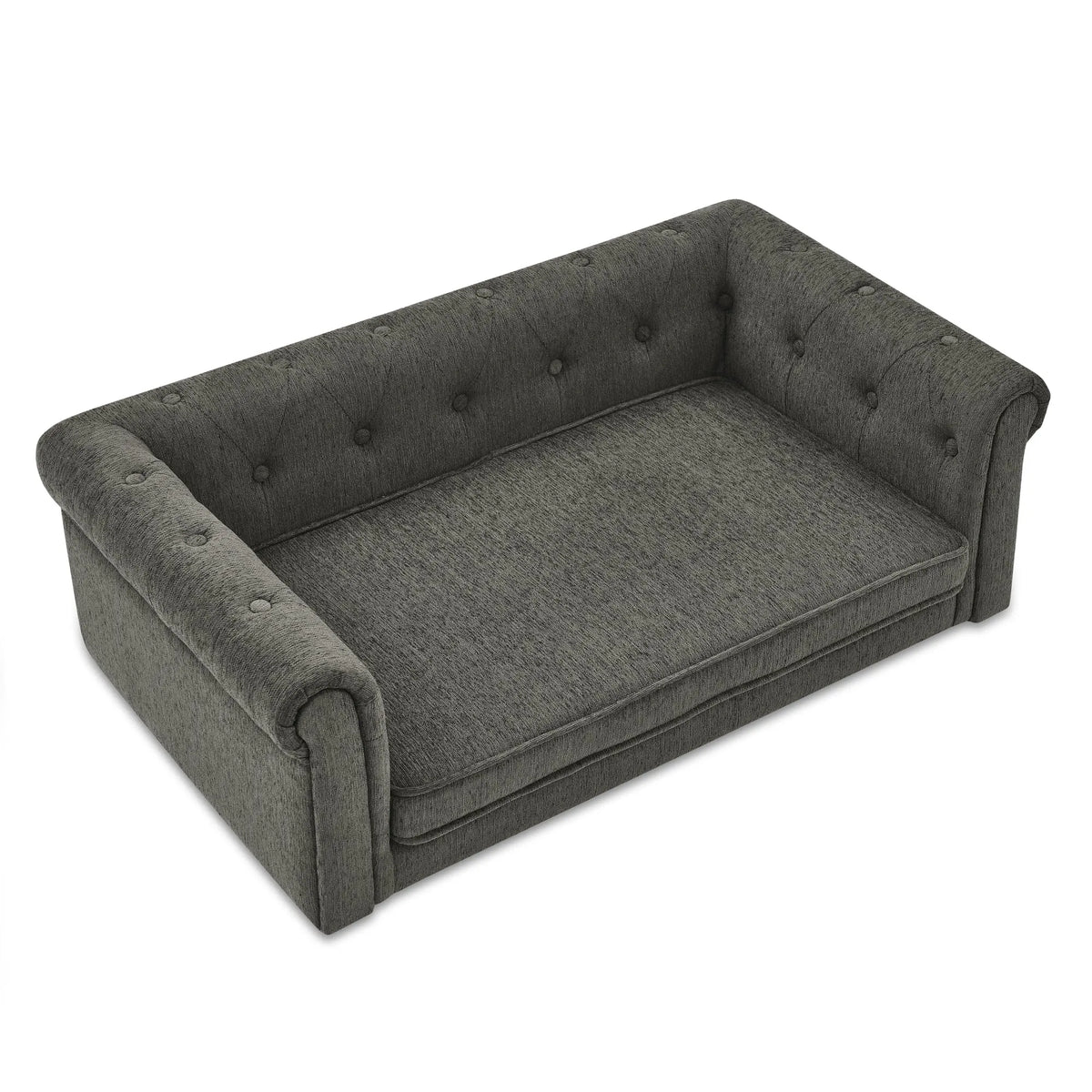 Overhead view of the dark gray dog sofa and padded seat