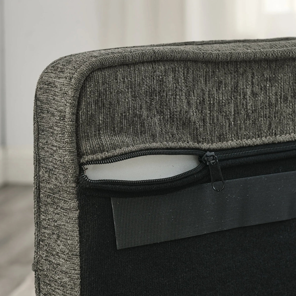 Underside zipper and foam detail of the dog sofa