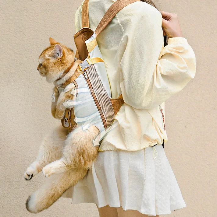 Pet Carrier Backpack for Cats & Small Dogs ¨C Breathable Mesh Hands-Free Carrier with Safety Buckle, Cute Bear Pocket, Escape-Proof Pet Backpack cwyp-001 Secondary image