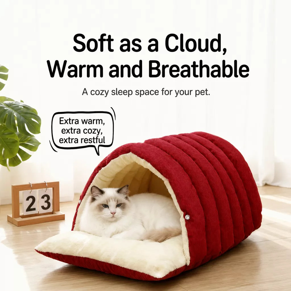 Semi-Enclosed Foam Pet Bed for Cats and Small Dogs