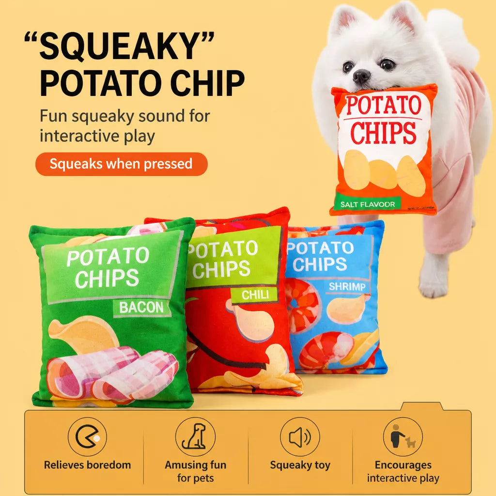 Plush Potato Chip Crinkle Toy for Dogs and Cats