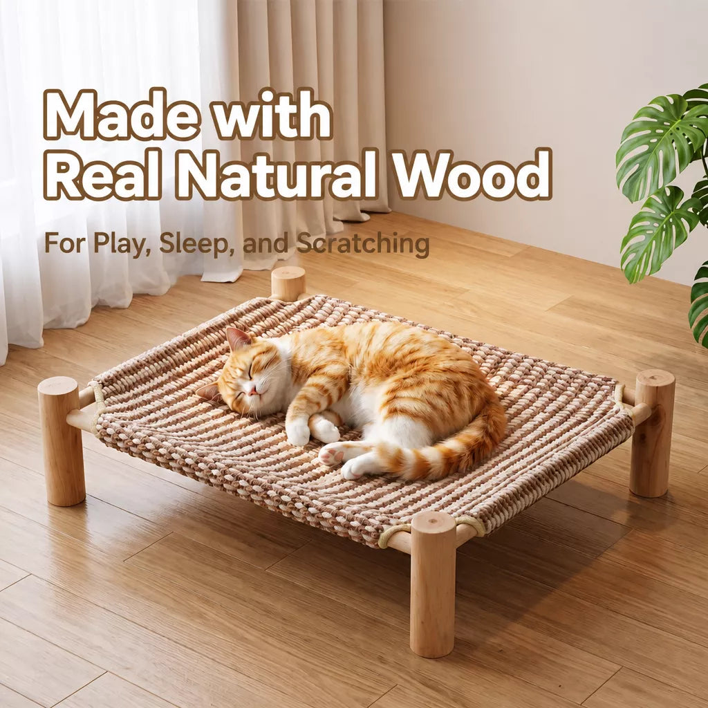 Rattan-Woven Cat Bed with Scratching Surface