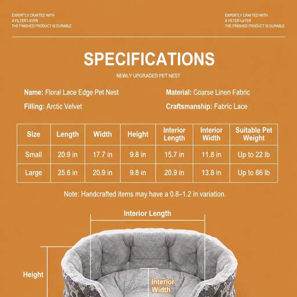 Printed Plush Bolster Pet Bed with Low Front Entry size and product information