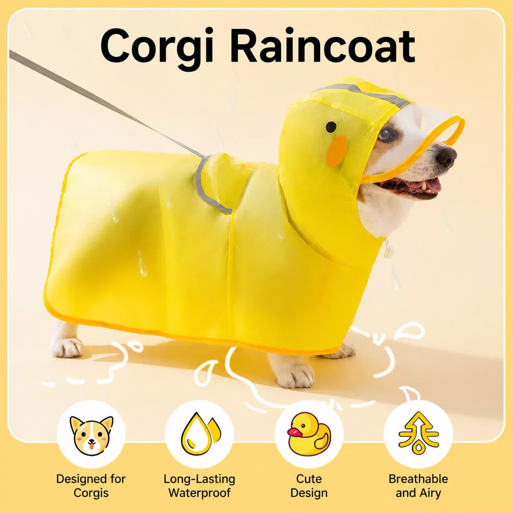 Hooded Dog Rain Poncho with Clear Brim and Belly Cover - product detail