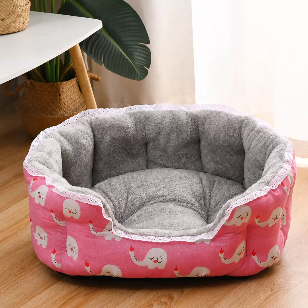Printed Plush Bolster Pet Bed — design and construction details