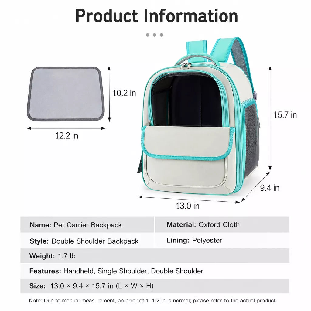Mesh Cat Carrier Backpack with Carry Handle and Fold-Flat Design size and product information