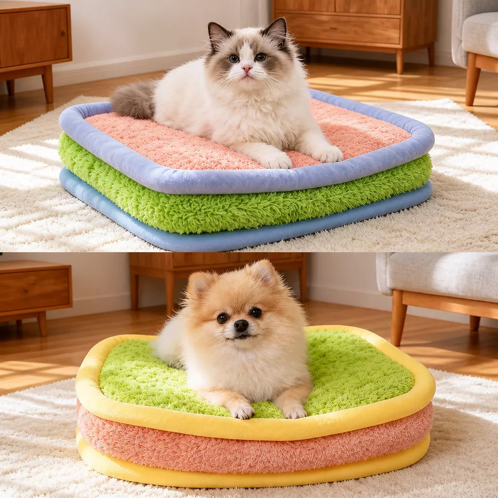 Color-Block Plush Pet Mat — design and construction details