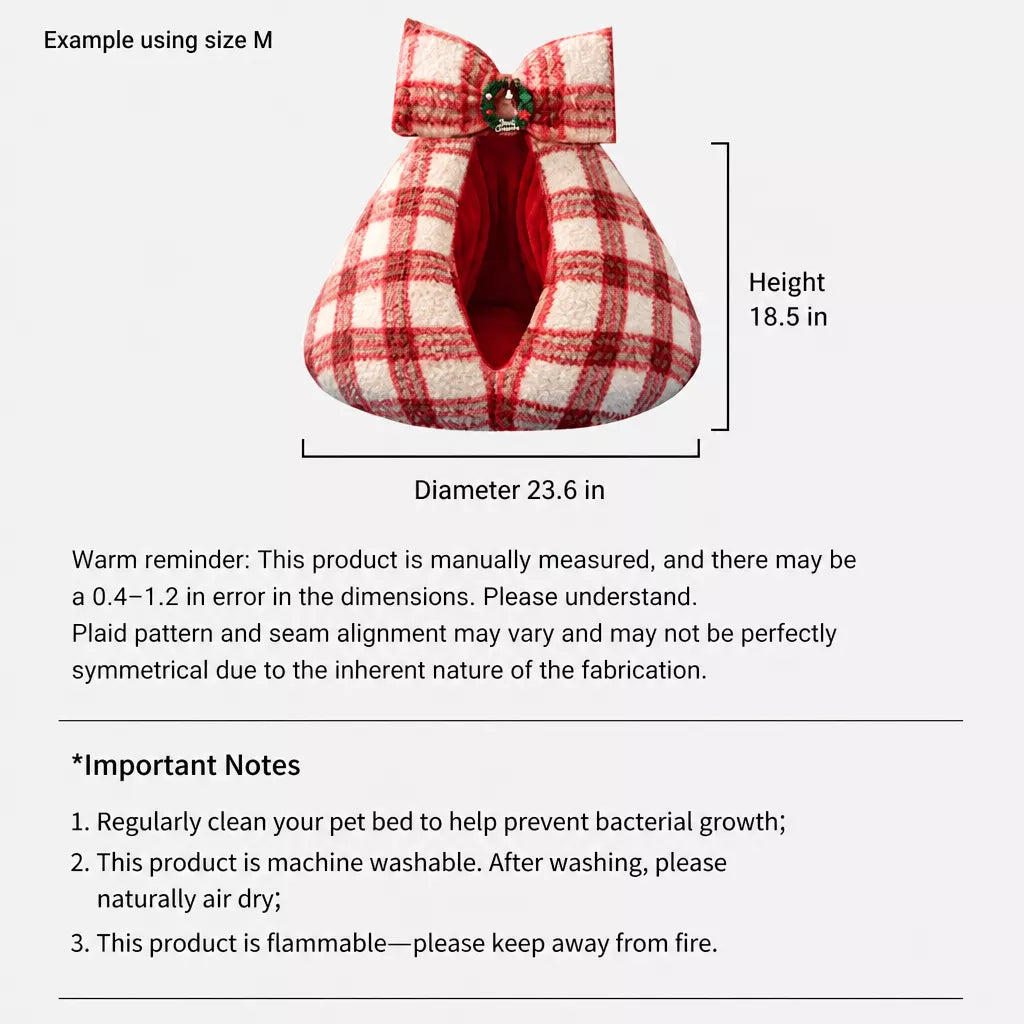 Plaid cave bed dimensions and care notes
