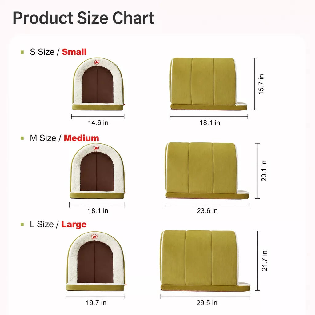 Arched pet bed size diagram for S M and L