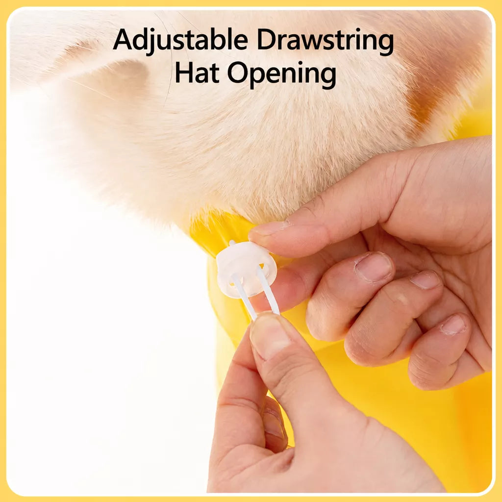 Adjustable hood drawcord on the dog rain poncho