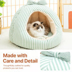 Striped Pet Cave Bed with Bow and Removable Cushion - product detail