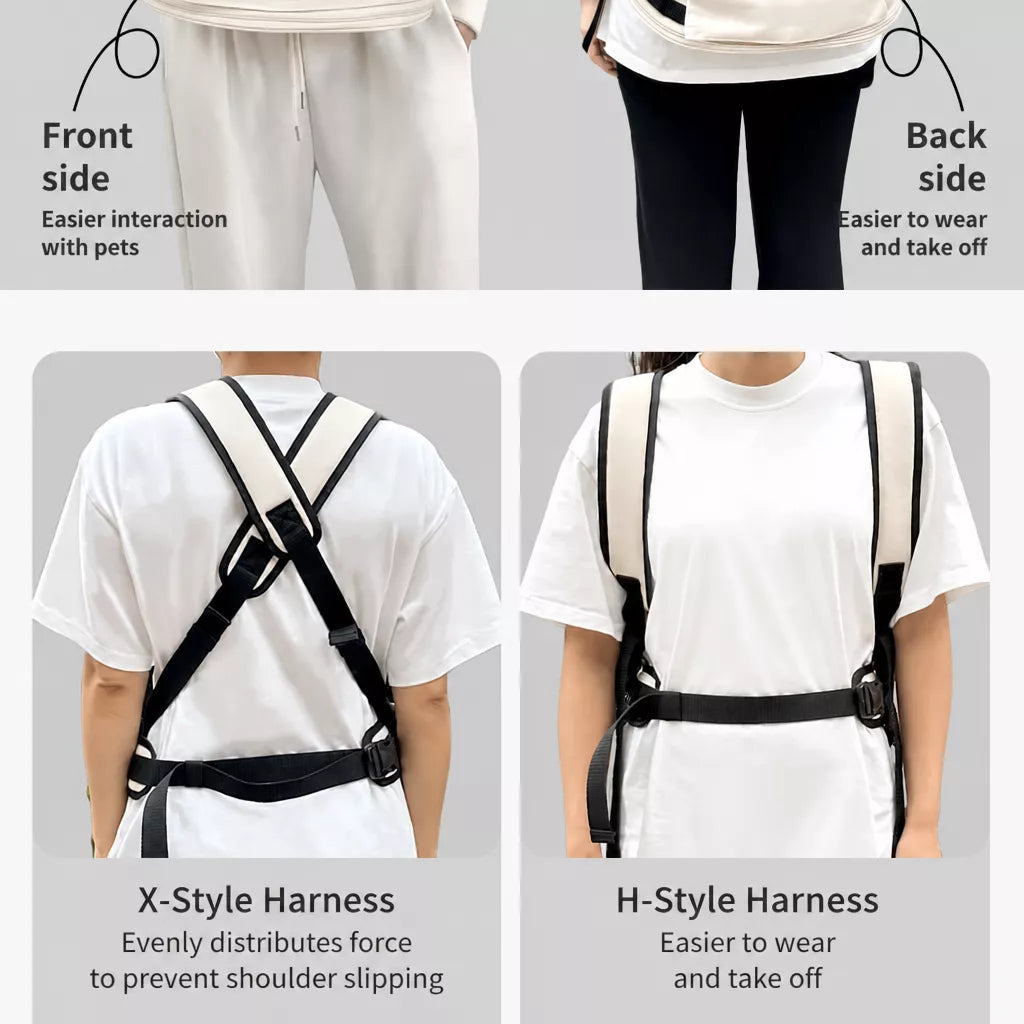 Adjustable strap layouts for front and back carry