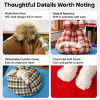 Pom-pom, removable cushion and plush fabric details