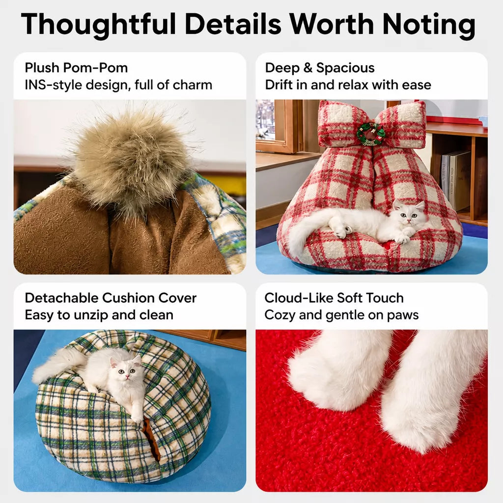 Pom-pom, removable cushion and plush fabric details