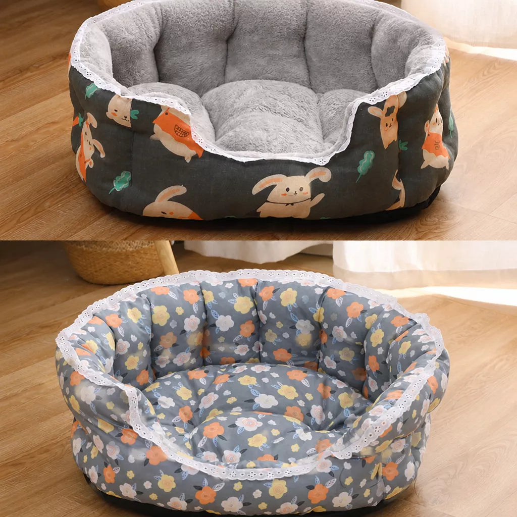 Printed Plush Bolster Pet Bed — design and construction details